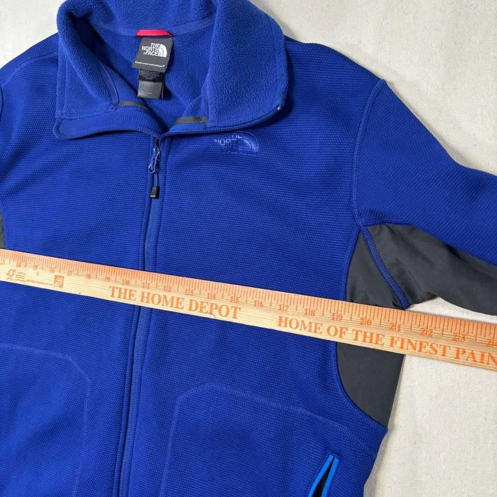 The North Face Mens Blue Grid Fleece Full Zip Jacket Gray Panels Large F12